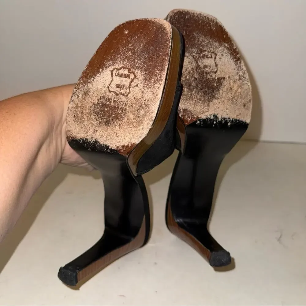 VINTAGE STUART WEITZMAN Platform Sandals 90s Suede Wooden Heel Sandals 8.5